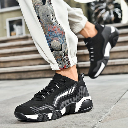 Men's Lace-Up Sneakers – Thick Cushioned Platform Walking Shoes, Non-Slip Rubber Sole, Low-Top Design, Black White Orange, All-Season Casual & Dress Footwear for Everyday, Office, Formal Events | Velora