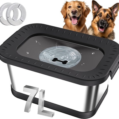 7L Stainless Steel Dog Water Bowl Anti-Spill Splash-Proof Slow Feeder for Messy Drinkers Heavy Duty Indoor Outdoor Pet Bowl – Large Capacity