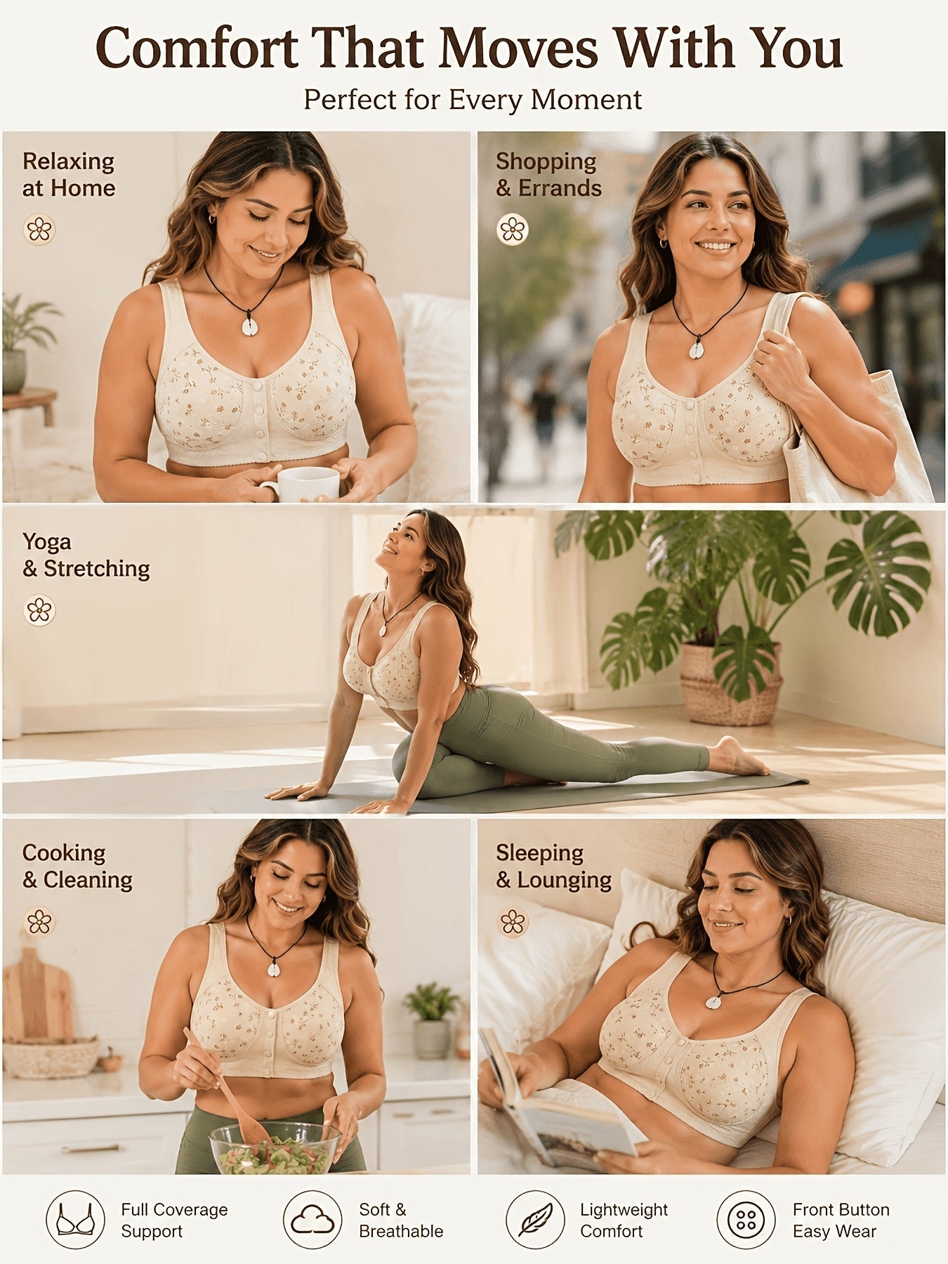 7 Pack Seamless Wireless Bra Set for Women – Soft Front Button Bralettes, No Underwire, Comfortable & Breathable for Daily Wear, Yoga, Travel & Festivals, Sizes S-XXL