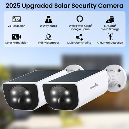 Wansview Solar Security Camera Outdoor Wireless 2K HD – Color & Infrared Night Vision, PIR AI Motion Detection, Two-Way Audio, IP65, SD Card & Cloud Storage, Alexa & Google Home Compatible, 1-4 Pack