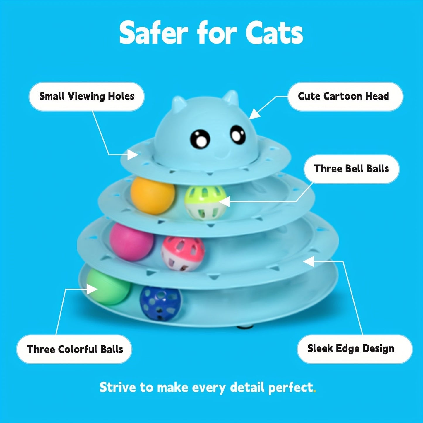 3-Tier Turntable Cat Toy with 6 Colorful Balls – Interactive Mental & Physical Stimulation Toy for Kittens & Cats, Anti-Slip Base, No Battery Needed, Red Green Pink Blue