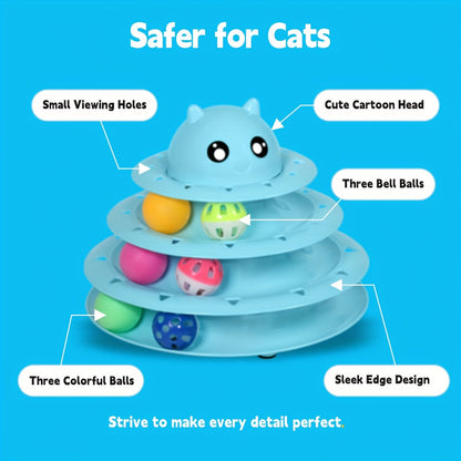 3-Tier Turntable Cat Toy with 6 Colorful Balls – Interactive Mental & Physical Stimulation Toy for Kittens & Cats, Anti-Slip Base, No Battery Needed, Red Green Pink Blue