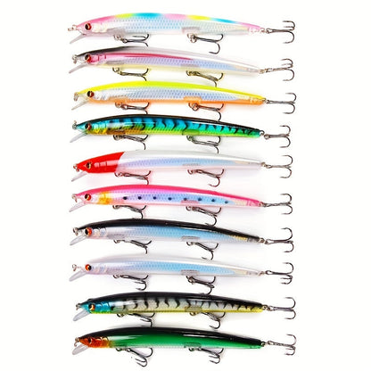 Minnow Fishing Lures 10pcs Hard Bait Set – 13.5cm 15.5g Plastic Artificial Fish for Bass Sunfish Trout Sea & Freshwater Tackle
