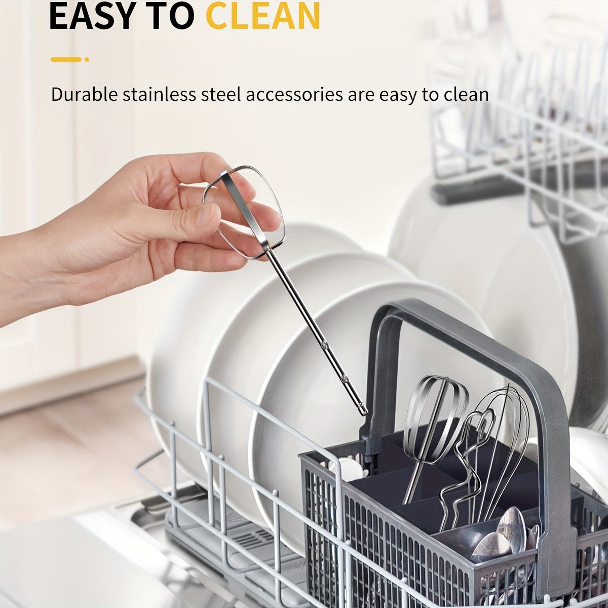 Electric Hand Mixer 5-Speed Plus Turbo with Storage Case & 5 Stainless Steel Attachments - 2 Beaters, 2 Dough Hooks, 1 Whisk, Handheld Kitchen Mixer for Baking, Silver