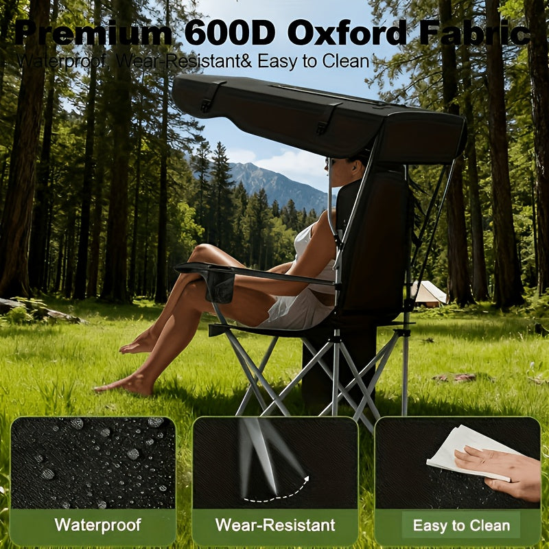 Portable Camping Chair with Canopy – Folding Chair with UV Sun Shade 600D Oxford Fabric Lightweight & Durable for Camping Beach Picnics Fishing & Sports, 4 Colors