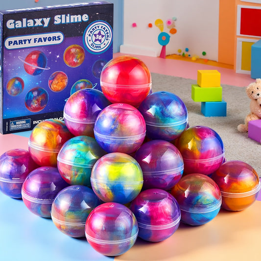 Galaxy Slime Balls 36 Pack Party Favors for Kids Bendable Flexible Non-Sticky Mess-Free Slime Spheres 3 Galaxy Color Combos Classroom Rewards Birthday Easter Halloween Christmas Gifts