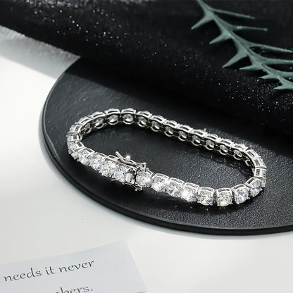 S925 Sterling Silver Moissanite Tennis Bracelet for Women Men – Luxury CZ Bling Hip Hop Bracelet Sizes 6–9 Inch, Wedding Anniversary Birthday Gift
