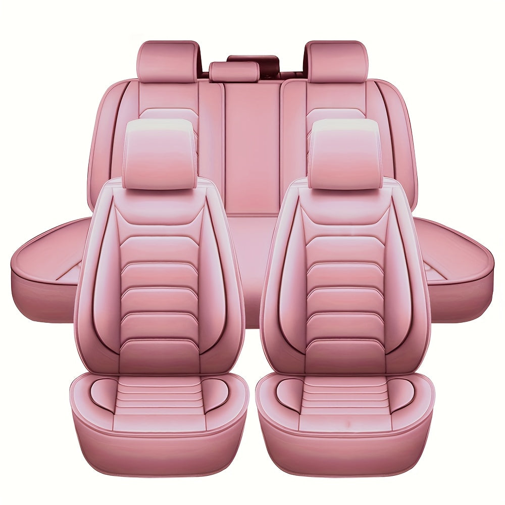 Faux Leather Car Seat Covers 5-Seat Full Set – Waterproof 360° All-Weather Protection, Soft Foam Padding, Non-Slip Grip, Universal Fit for Cars Trucks Sedans SUVs, 6 Colors Available