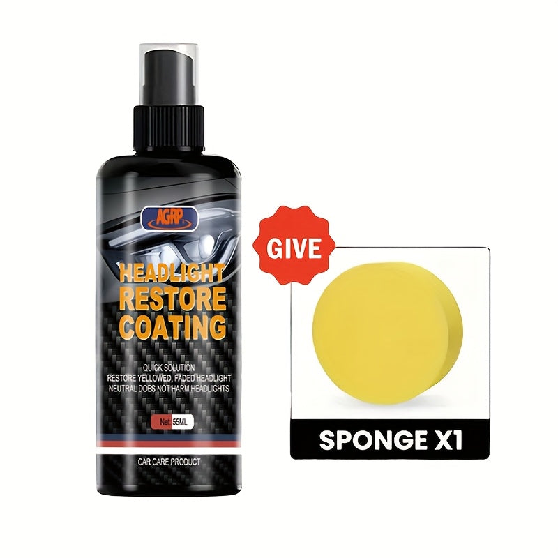 Headlight Restoration Kit with Restoration Fluid & Sponge – Removes Yellowing, Cloudiness & Oxidation, Restores Clarity & Shine Fast, Universal Fit for All Car Models, DIY Headlight Lens Repair & Polish Set