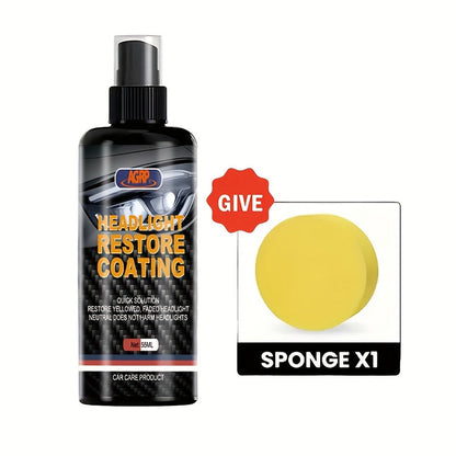 Headlight Restoration Kit with Restoration Fluid & Sponge – Removes Yellowing, Cloudiness & Oxidation, Restores Clarity & Shine Fast, Universal Fit for All Car Models, DIY Headlight Lens Repair & Polish Set
