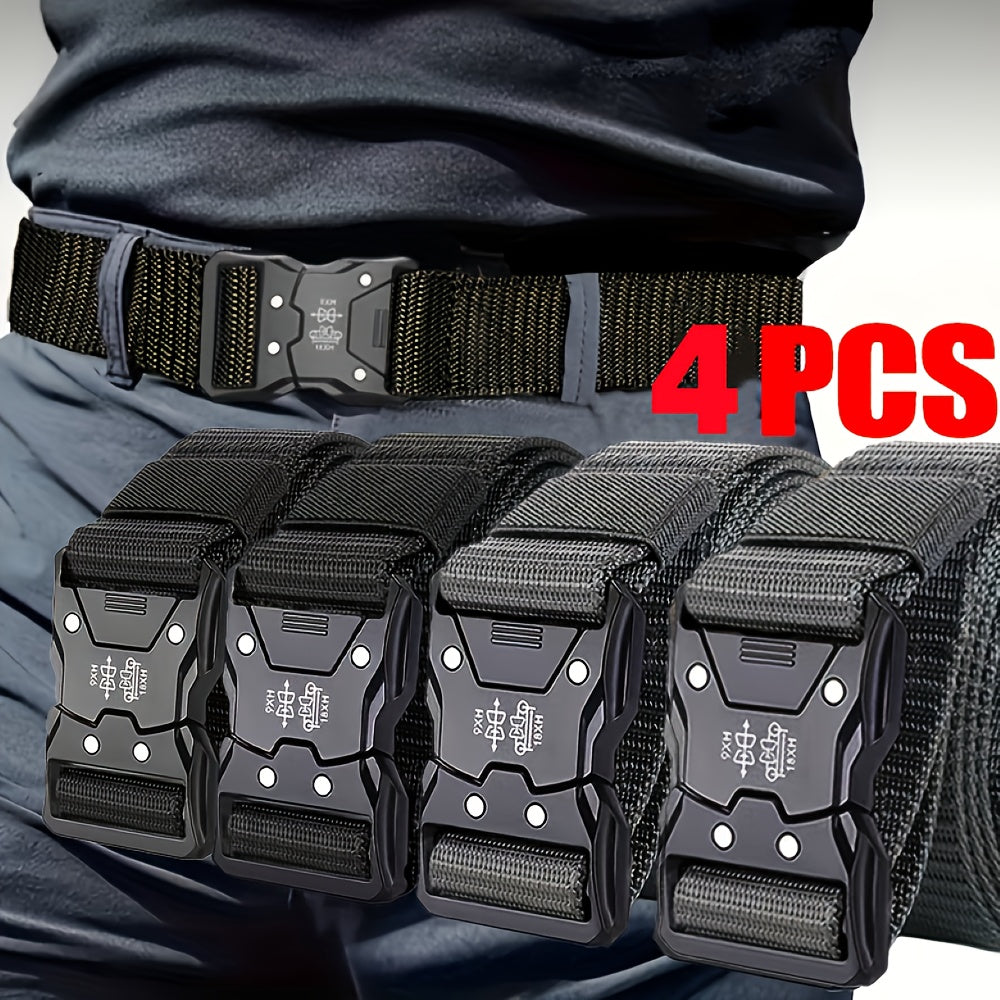 4PCS Men's Nylon Belt Set with Quick-Release Buckle – Durable Lightweight Tactical Belts, Black & Gray, 49.3" x 1.5", Ideal for Daily Commuting & Outdoor Use