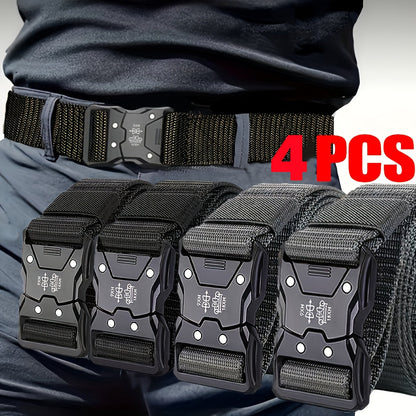 4PCS Men's Nylon Belt Set with Quick-Release Buckle – Durable Lightweight Tactical Belts, Black & Gray, 49.3" x 1.5", Ideal for Daily Commuting & Outdoor Use