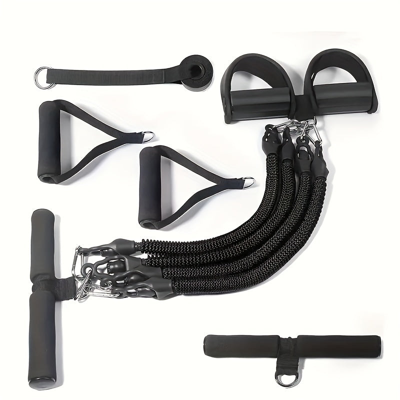 6-in-1 Resistance Bands Set with Pedal Puller – Adjustable 50/75/100LBS Tensioner for Body Stretching, Strength Training & Fitness Exercise, Home Gym Workout Equipment for Men & Women – Black & Purple
