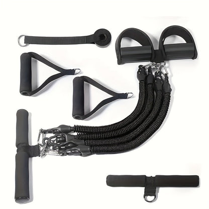 6-in-1 Resistance Bands Set with Pedal Puller – Adjustable 50/75/100LBS Tensioner for Body Stretching, Strength Training & Fitness Exercise, Home Gym Workout Equipment for Men & Women – Black & Purple