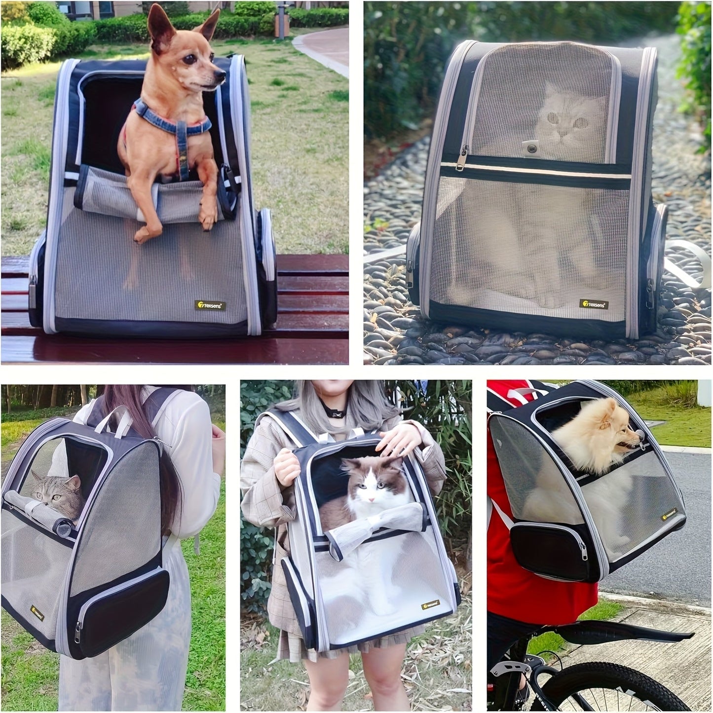 Foldable Ventilated Pet Carrier Backpack for Cats & Dogs – PVC Mesh Airflow, Chest Harness, Removable Mat, Fits Cats up to 18 lbs & Dogs up to 15 lbs, for Travel, Hiking, Flights & Car Rides