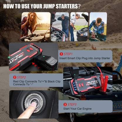 Portable Car Jump Starter 2500A Peak | 8000mAh-10000mAh 12V Battery Booster Pack, Up to 30 Starts, USB Charging Ports & LED Flashlight – Fits Gas 7.0L & Diesel 8.0L Engines, Trucks, SUVs, Motorcycles