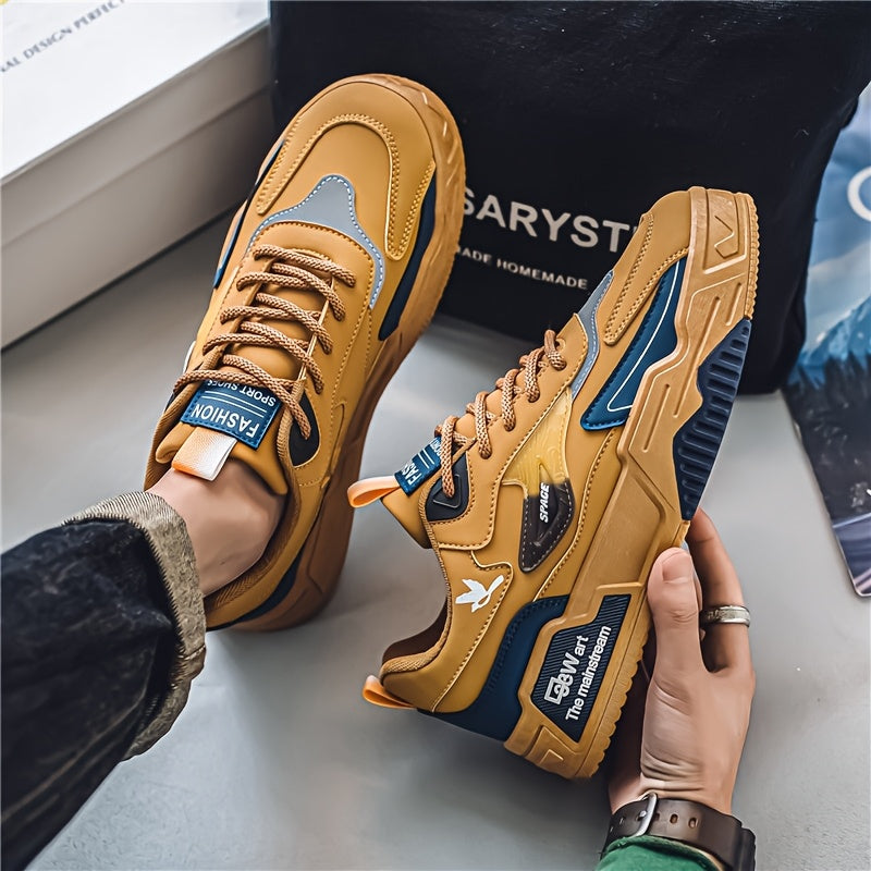 Men's Thick Sole Skateboard Shoes Trendy Low-Top Canvas Sneakers for Sports Leisure Travel Khaki Black Sizes US 6.5-11.5