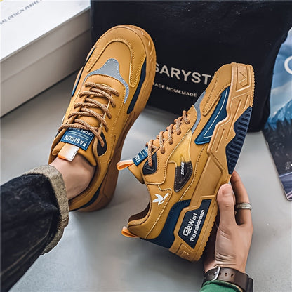 Men's Thick Sole Skateboard Shoes Trendy Low-Top Canvas Sneakers for Sports Leisure Travel Khaki Black Sizes US 6.5-11.5