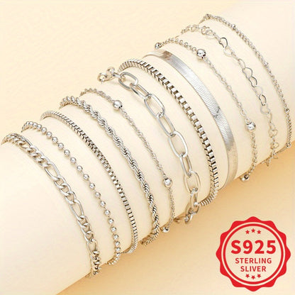 11 Pcs Women's Boho Silver Plated Twisted Snake Chain Bracelet Set – Stackable Layered Bracelets for Women, Minimalist Vacation & Daily Wear Jewelry, Perfect Gift Set