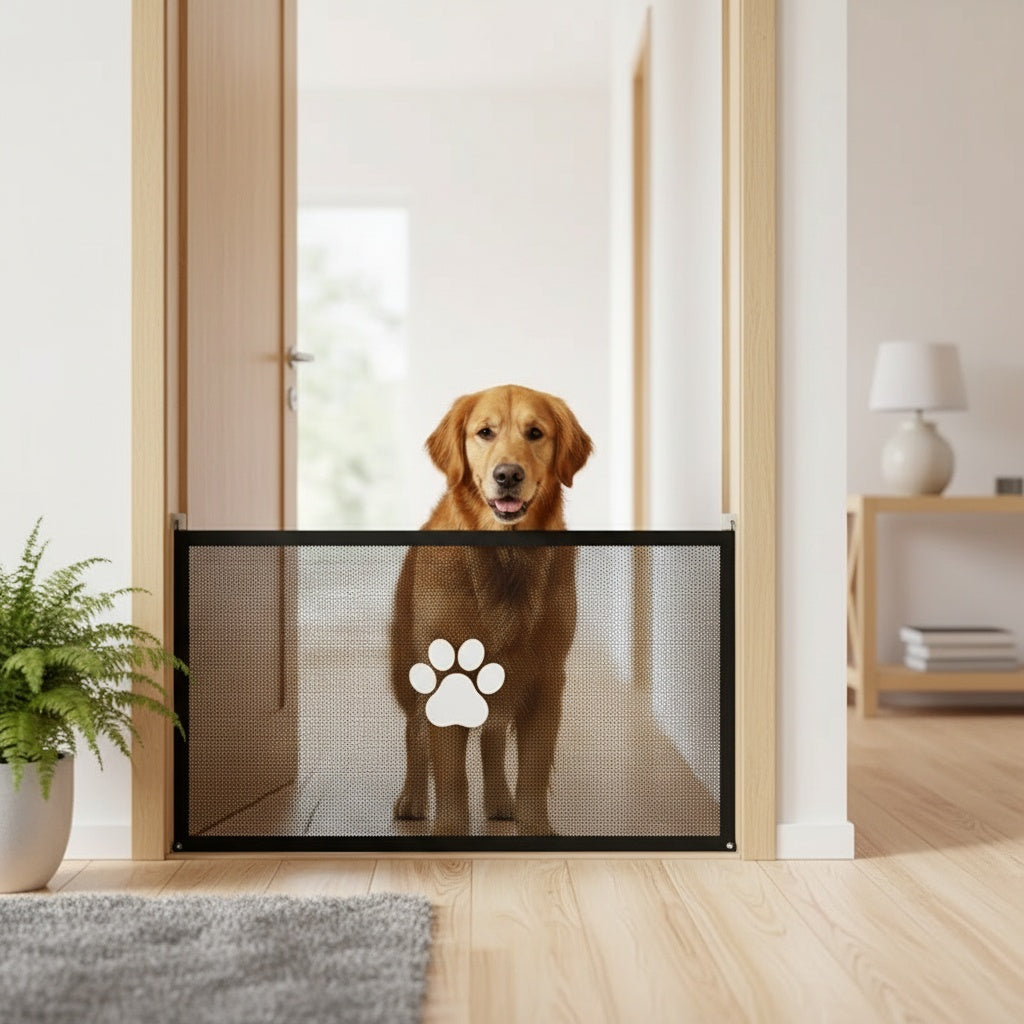 Portable Folding Pet Gate Dog Safety Barrier Fence – Foldable Mesh Isolation Net for Indoor Doorways, Stairs & Rooms, Available in Small & Large Sizes