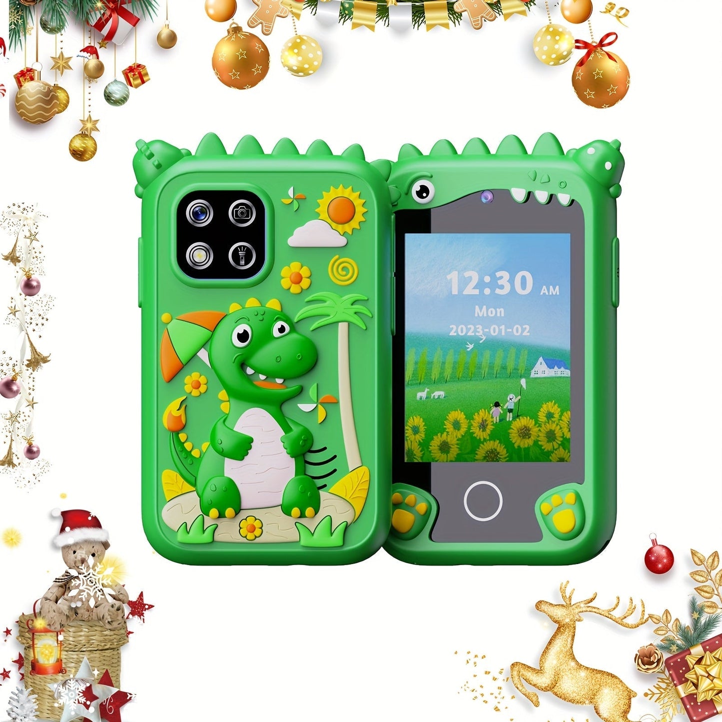 Kids Smart Phone Toy with HD Touchscreen Dual Camera Dinosaur Design 8GB SD Card Included Play Cell Phone for Boys and Girls Ages 3 and Up Travel Toy Birthday Easter Halloween Christmas Gift Green Purple
