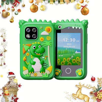 Kids Smart Phone Toy with HD Touchscreen Dual Camera Dinosaur Design 8GB SD Card Included Play Cell Phone for Boys and Girls Ages 3 and Up Travel Toy Birthday Easter Halloween Christmas Gift Green Purple
