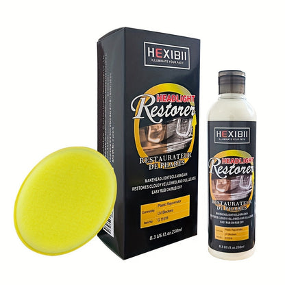 Headlight Restoration Kit 8.5oz - Car Headlight Cleaner Fluid Removes Oxidation, Yellowing & Haze, Crystal Coating Refurbishment Agent for Plastic Lens Covers, Restores Clarity on 6-10 Headlights