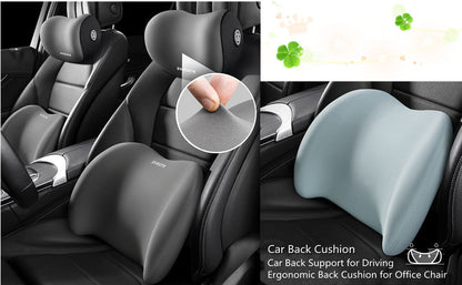 Car Lumbar Support Pillow & Neck Pillow Kit – Ergonomic Seat Headrest Cushion with Adjustable Strap for Neck & Back Pain Relief, for Car, Office Chair, Truck & Wheelchair