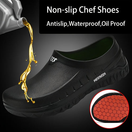 Men's Non-Slip Chef Shoes - Slip-Resistant Kitchen Work Shoes with Reinforced EVA Sole, Textured Grip and Heel Support for All-Day Comfort, Low-Top Sneakers for Professional Chefs and Commercial Kitchens, Black