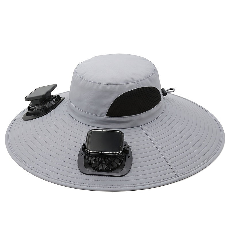 Solar Fan Hat Wide Brim Sun Protection Cap with USB Charging Built-in Fan for Fishing Hiking Camping Outdoor Sports Men Women