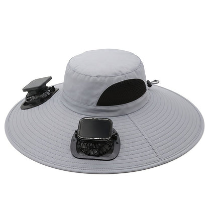 Solar Fan Hat Wide Brim Sun Protection Cap with USB Charging Built-in Fan for Fishing Hiking Camping Outdoor Sports Men Women