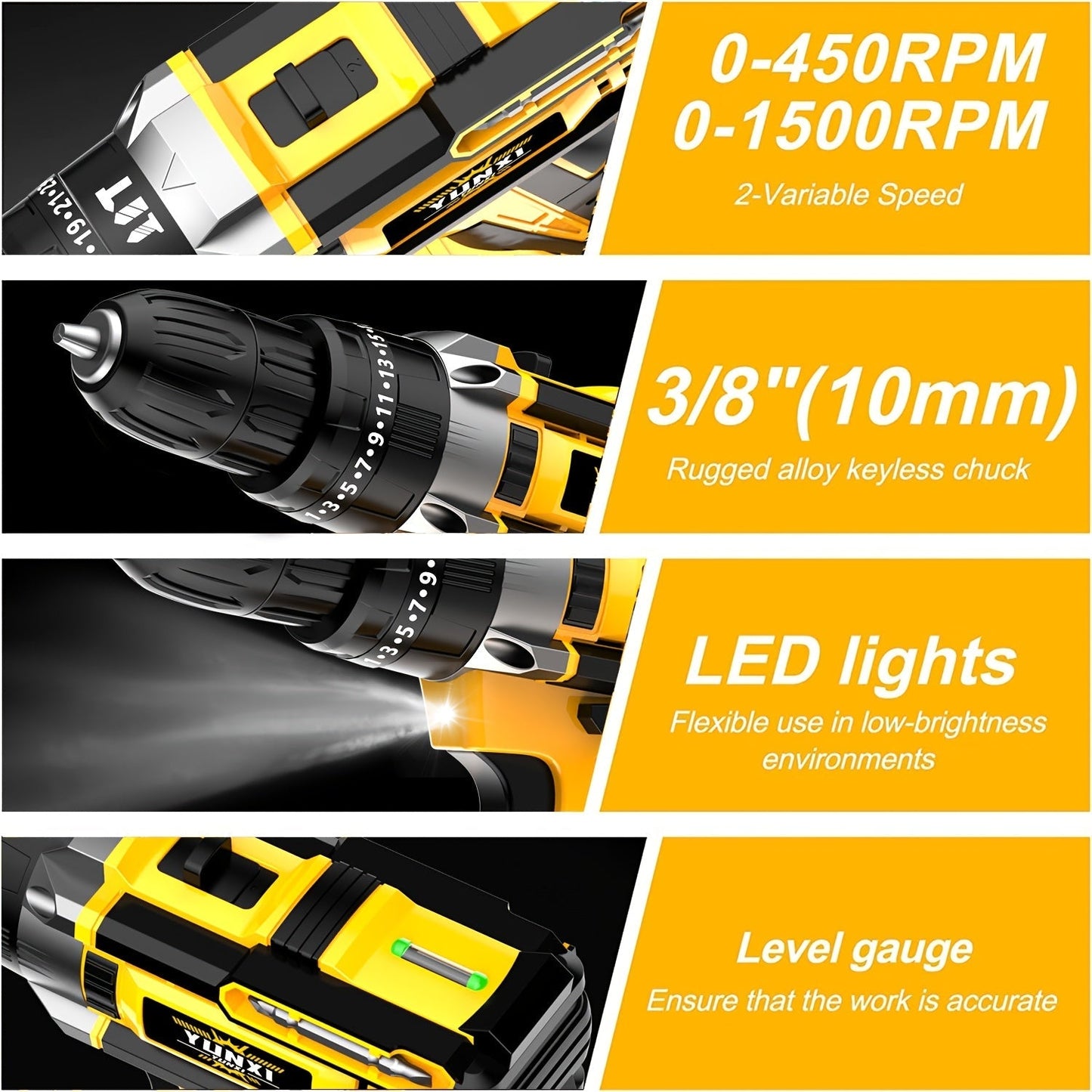 21V Cordless Impact Drill Set 2.0Ah Battery & Fast Charger with Work Light Speed & Torque Adjustment Electric Screwdriver Combo – Optional Storage Box for Car & Home Repair DIY Men's Gift