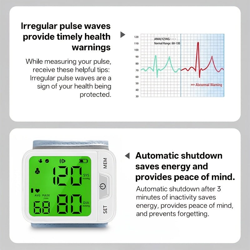 Wrist Blood Pressure Monitor Automatic Digital BP Cuff – Large LCD Display Pulse Rate Irregular Heartbeat Detection Portable Home Use for Seniors Adults