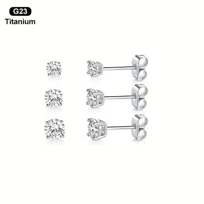 G23 Titanium Stud Earrings Set Hypoallergenic Zirconia Multiple Piercing Stacking Earrings 3 4 5 6 7 8mm Small Studs for Women Men Sensitive Ears Gift