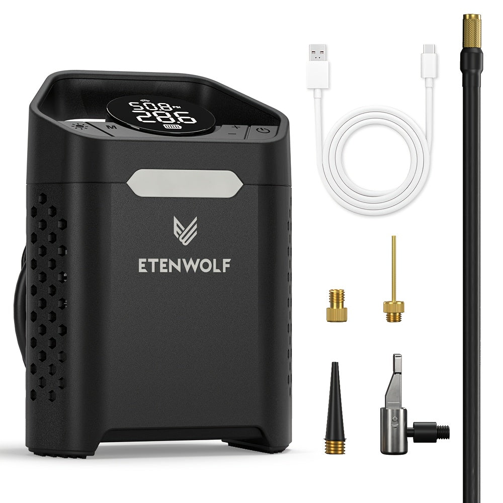 Portable Tire Inflator Air Compressor – 1-Min Fast Inflation, 100% Duty Cycle, USB Rechargeable, Digital Display, Heavy Duty for Car Tires, Bikes & Balls