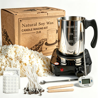 Soy Wax Candle Making Kit for Beginners – Complete DIY Set with Electric Heating Furnace, 2LB Soy Wax, 50 Wicks, Stainless Steel Pouring Pot, Digital Thermometer, Wick Holders & Spoon, Perfect Craft Gift