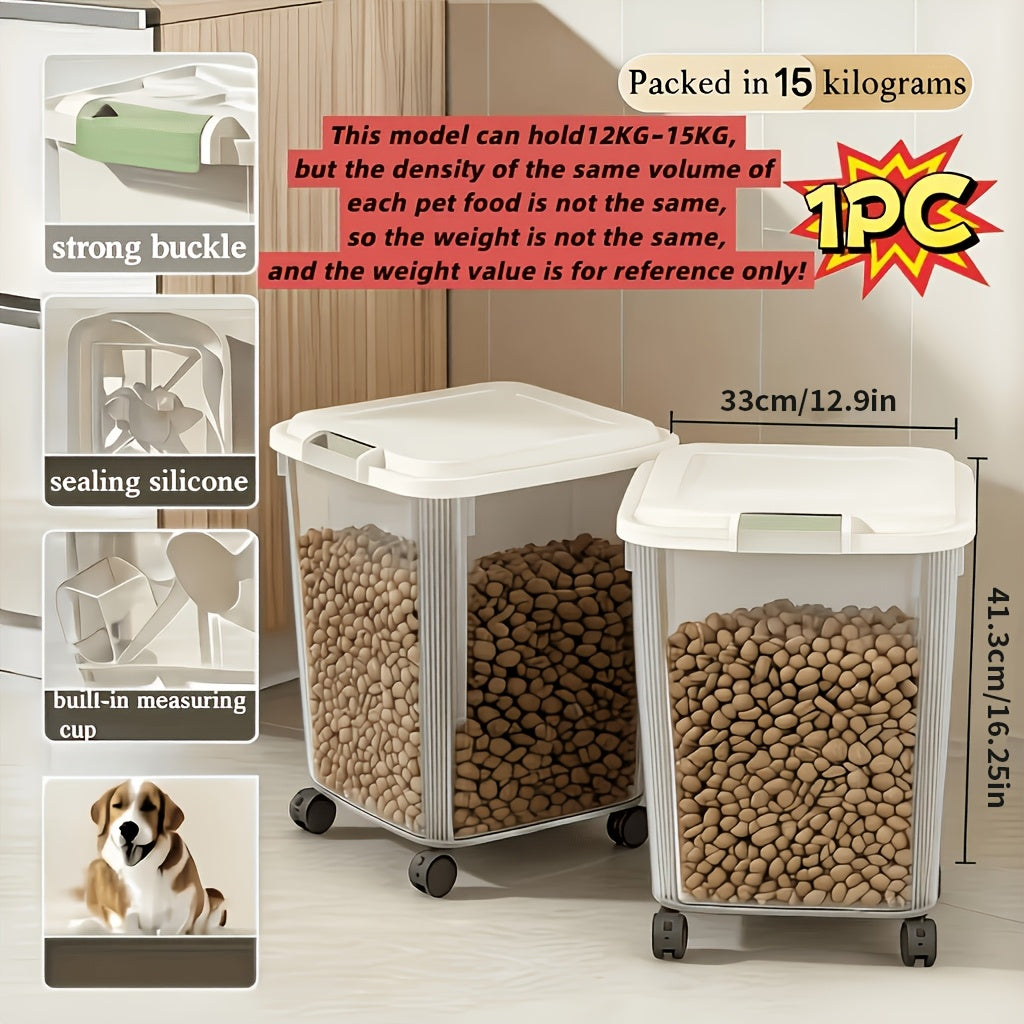 Airtight Pet Food Storage Container with Wheels Locking Lid Built-in Scoop Moisture-Proof Dog Cat Food Bin Kitchen Pantry 11 22 38 55 lbs Dry Food Storage