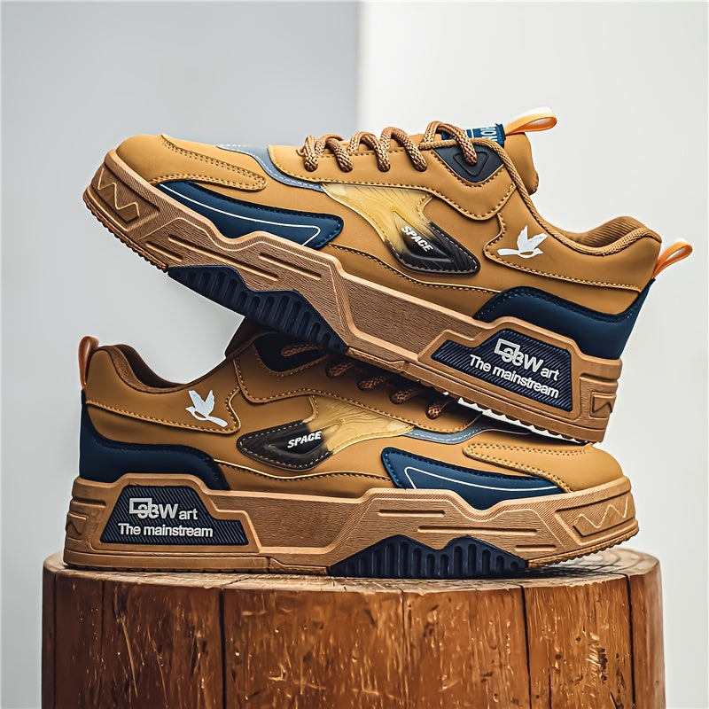 Men's Thick Sole Skateboard Shoes Trendy Low-Top Canvas Sneakers for Sports Leisure Travel Khaki Black Sizes US 6.5-11.5