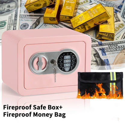 0.2 Cubic Foot Electronic Digital Safe Box with Fireproof Money Bag – Keypad Lock Home Security Safe for Cash, Jewelry, Documents & Valuables, Compact Office & Bedroom Safe