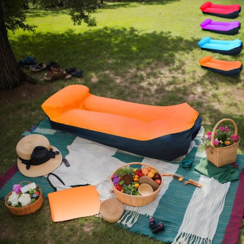 Portable Inflatable Sofa & Recliner Chair for Outdoor Use – Heavy-Duty Bed-Like Lounger, Quick Inflation & Deflation, Lightweight & Compact for Camping, Beach, Backyard & Travel, No Pump Needed