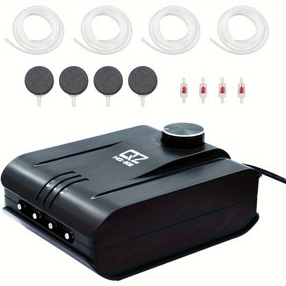 Aquarium Air Pump 4 Outlets 320GPH 8W – Quiet Fish Tank Air Pump Up to 400 Gallon with Adjustable Air Valve, Includes 4 Check Valves, 4 Air Stones & 4x5ft Tubing, for Freshwater Saltwater Hydroponics Pond