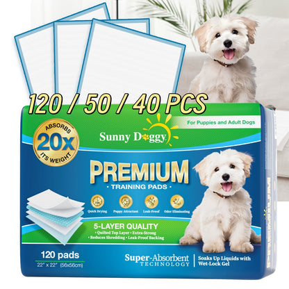 Disposable Dog Pee Pads Large – Upgraded Odor Control & Leak-Proof Puppy Training Pads, Super Absorbent Potty Pads for Housebreaking, 120 Count 22"x22" / 50 Count 30"x36" / 40 Count 36"x36"