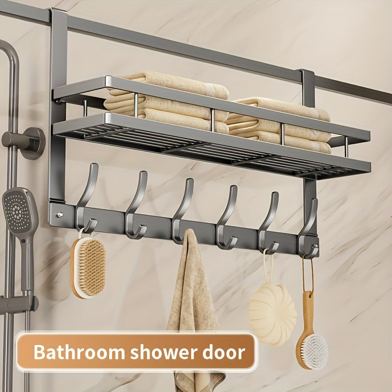 Over-the-Door Storage Rack Heavy Duty Metal Hooks | No Tools Required 4 to 8 Hooks | Bedroom Bathroom Kitchen Closet Door Organizer Hanger | Black Gray | 14 to 24 Inch