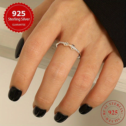 S925 Sterling Silver Lucky 8 Ring for Women – Cubic Zirconia Inlay, Two-Tone Color Separation Design, Elegant Stackable Band, Sizes 5-10, Exquisite Wedding & Gift Jewelry