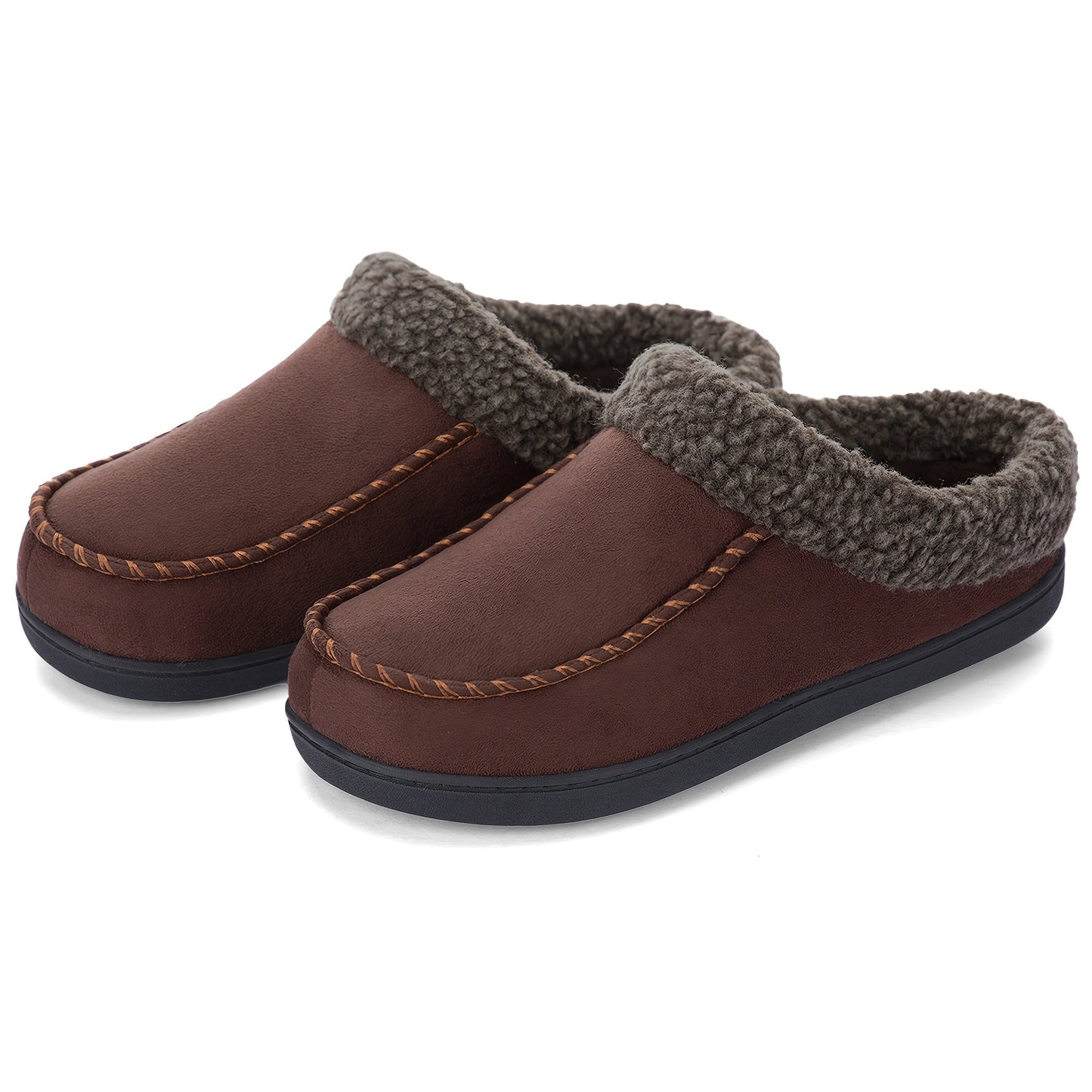 Men's Sheepskin Collar Loafers – Memory Foam Cushioning, Anti-Slip TPR Sole, Warm Lining, All-Season Indoor & Outdoor Slip-On Shoes – Coffee Brown, Camel, Black (US 7–12)