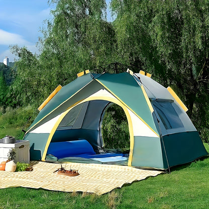 4-Person Pop-Up Camping Tent Instant Setup with UV Protection Insect Netting & Sunshade, Automatic Family Tent Dark Green for Beach Park Camping Hiking Outdoor Adventures, Sturdy Zipper & Support Pole