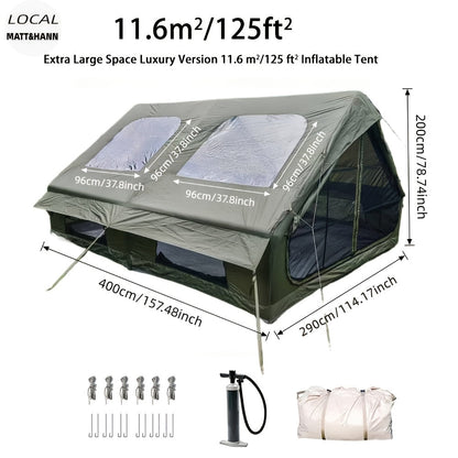 Inflatable Camping Tent 4-6 Person – 4-Season Luxury Air Tent with Manual Pump Easy Setup Windproof Glamping House for Family Outdoor Camping