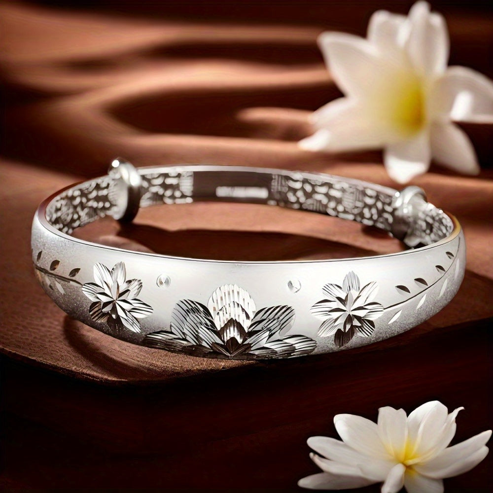 925 Sterling Silver Adjustable Push-Pull Bracelet for Women – Elegant Sliding Clasp Bangle in Silver & Gold, Perfect Gift for Mom, Mother's Day, Birthday & Anniversary