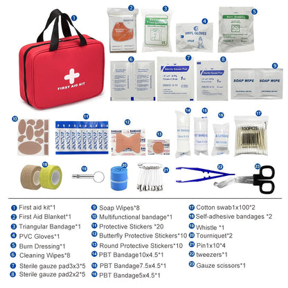 338-Piece First Aid Kit Waterproof Compact Trauma Medical Kit - Emergency Supplies for Home, Office, Car, Travel, Camping, Hiking & Boating, Red