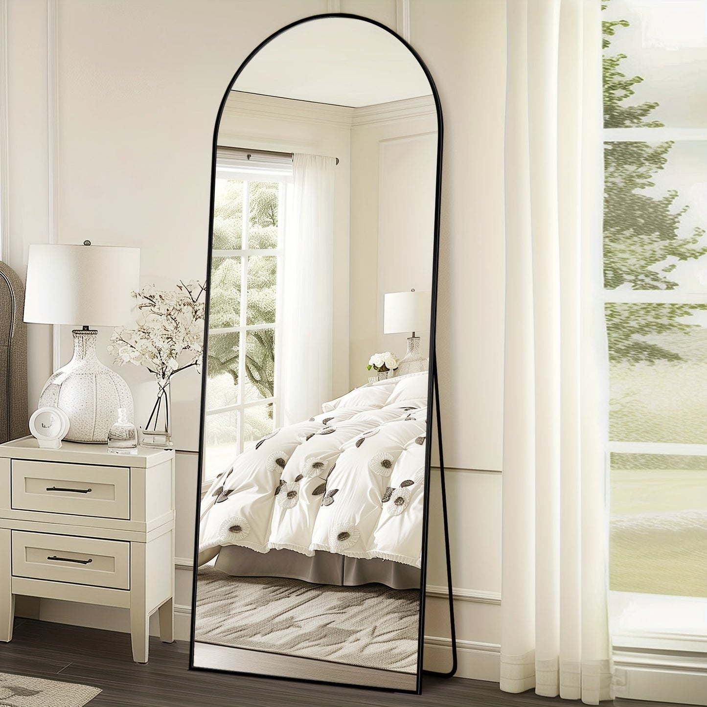 Arched Full Length Floor Mirror Freestanding – Full Body Standing Mirror with Stand for Bedroom, Living Room & Cloakroom, Wall Mountable, Available in 3 Sizes & 2 Colors (Black & Gold)